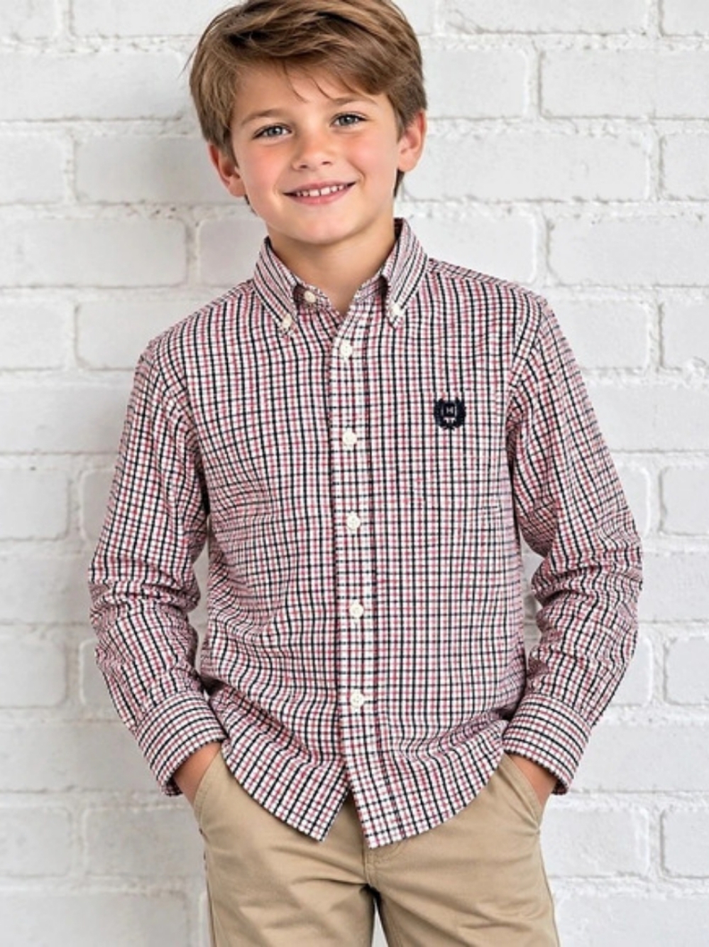 Chaps Boys Small Plaid Button Down Shirt Size 7